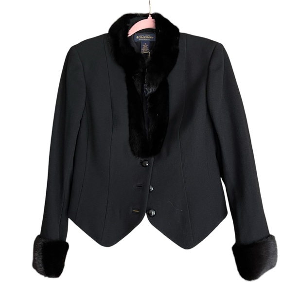 Brooks Brothers Mink Trimmed Wool Jacket Blazer with Silk Lining Size 12 - Picture 3 of 11